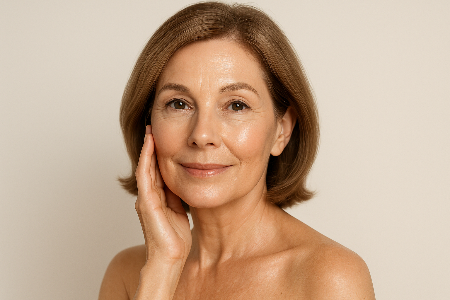 Professional skincare portrait - different look with hand pose