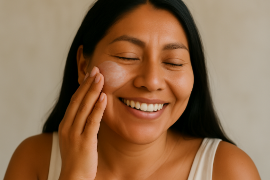 Woman applying softer face cream